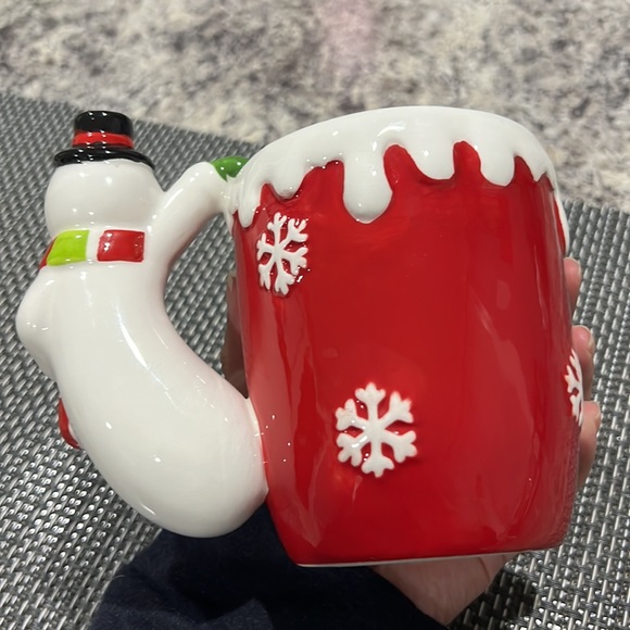 Retro Festive Christmas Snowman Snowflakes Sculpted Ceramic Large Holiday Mug - Picture 3 of 8